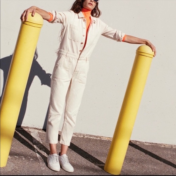 EVERLANE The Modern Jumpsuit Long Sleeve Button Down Waist Tie Beige Tan US 6 - Picture 4 of 15